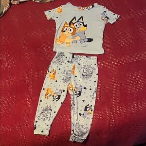 2T Bluey Blue Kids Pajama Set with Cartoon Puppy Print
